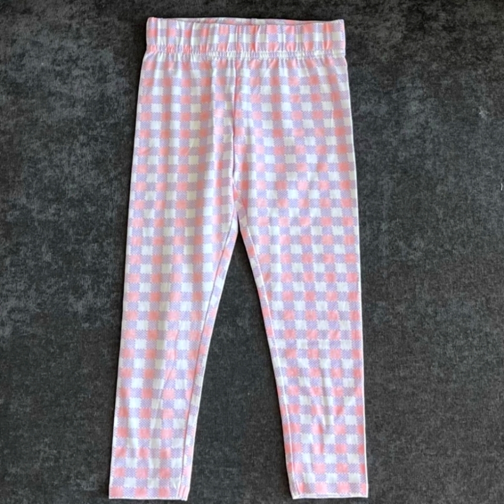 Rae Dunn Pink Checkered Kids Leggings Pastel Summer Loungewear Aesthetic Pants